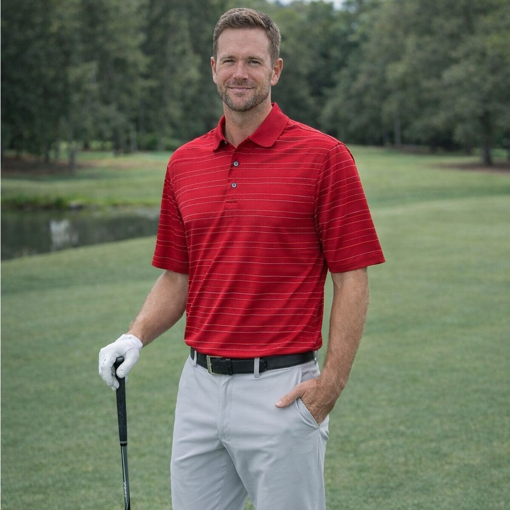 PGA Tour Golf Polo Red Striped Mens L Quick-Dry Performance Activewear Dadcore